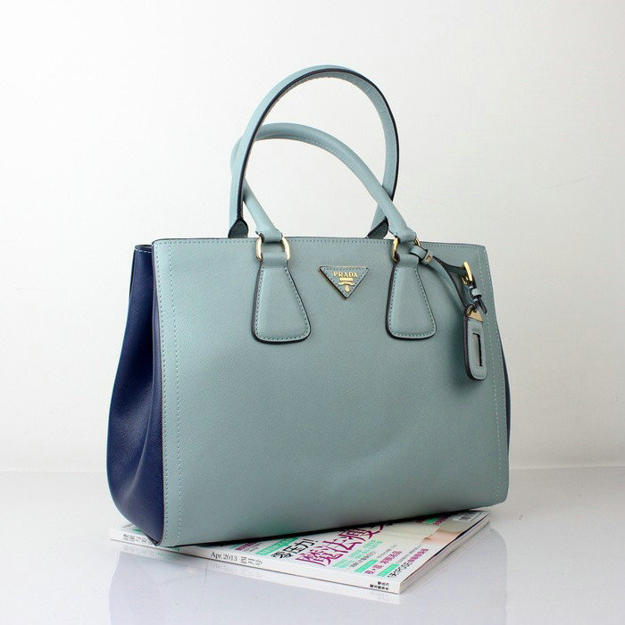 2014 Prada Saffiano Leather Tote Bag for sale BN2438 lightblue & darkblue